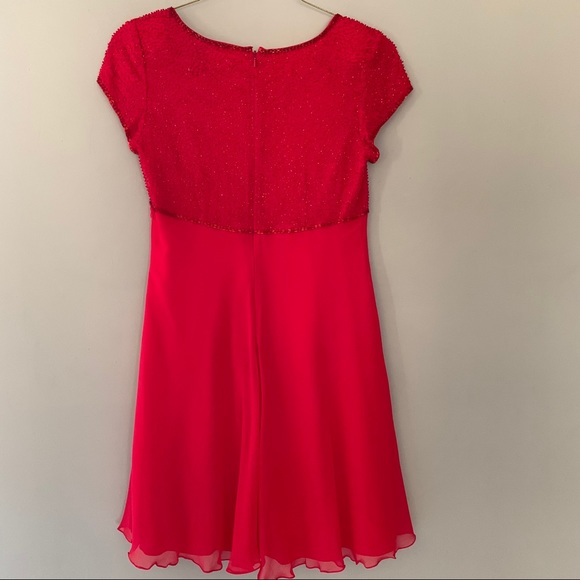 Vintage Bieff Basix for David York Red Beaded Silk A Line Dress Size 4 - Picture 4 of 7